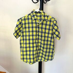 Yellow Blue Boys Short Sleeve Cotton Plaid Shirt